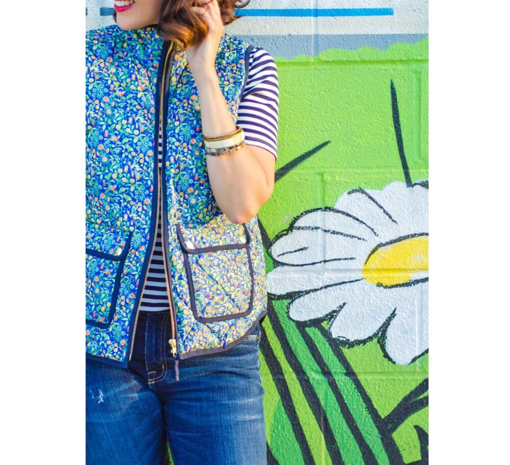 Crew Excursion Quilted Puffer Vest in Liberty London Catesby Floral - Size M